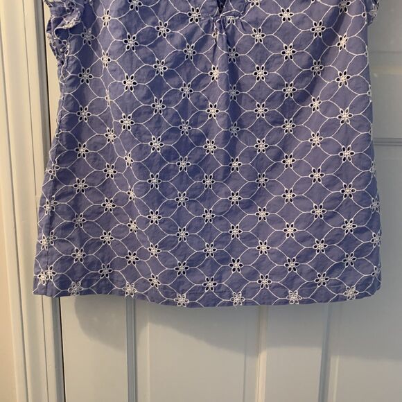 SUNDANCE CATALOG Florina Eyelet Top Size Medium Blue White Flutter Cap Sleeve - Picture 12 of 16